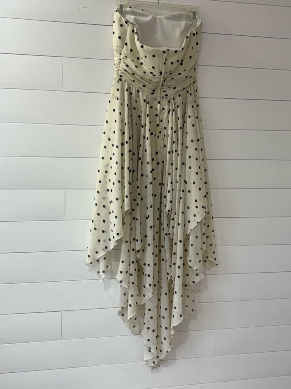 B Darlin Polka Dot Strapless Hi Low Dress Padded Size 9/10 Cream - Picture 10 of 12